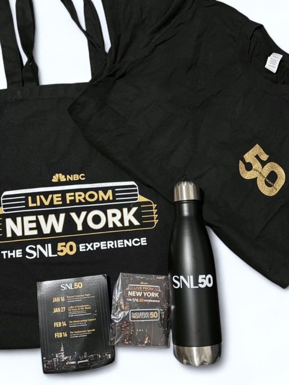 SNL Saturday Night Live 50th Anniversary Experience Merch Set Tote Shirt Tumbler